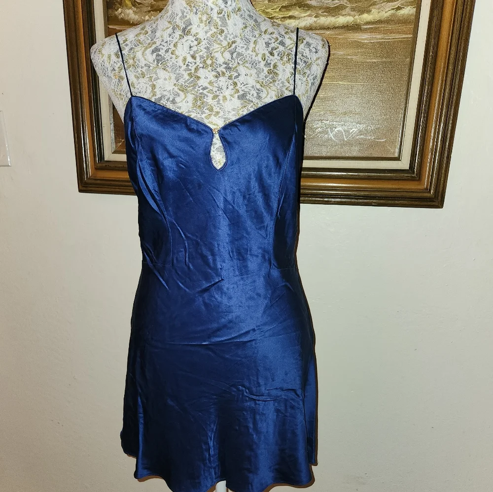 Vintage Pure Silk 1990s Victorias Secret  Royal Blue Slip Dress - Picture 12 of 16
